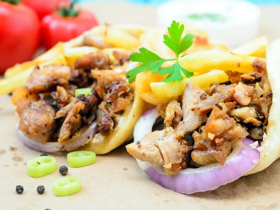 Chicken shawarma wrap with fries
